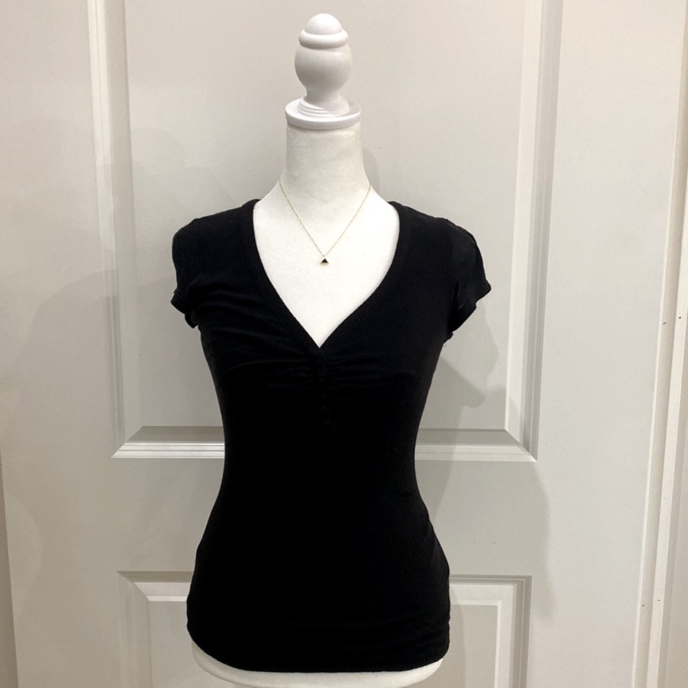 Black Button V-Neck Blouse from GUESS